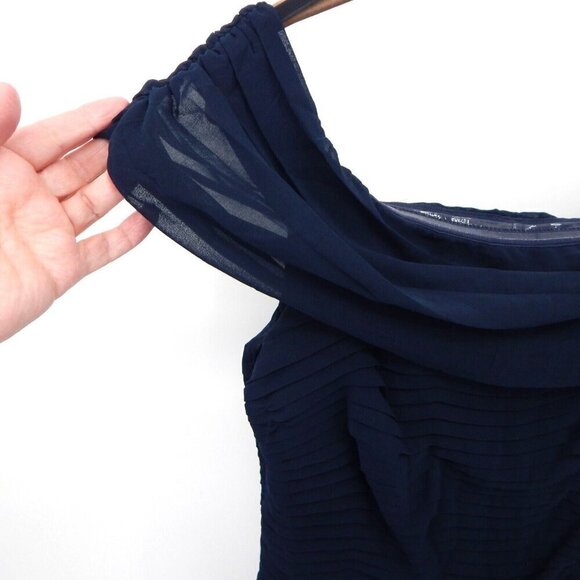 TADASHI SHOJI maxi dress off the shoulder chiffon ruffle formal navy blue 8 - Picture 3 of 12